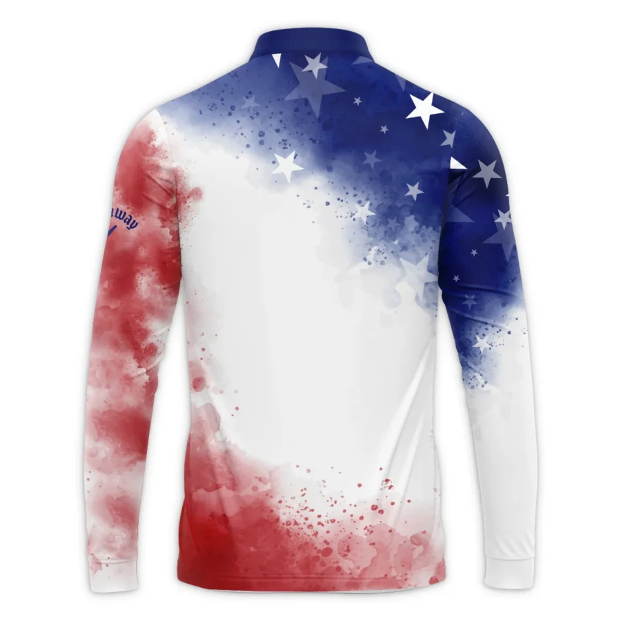 124th U.S. Open Pinehurst Callaway Blue Red Watercolor Star White Backgound Mandarin collar Quater-Zip Long Sleeve