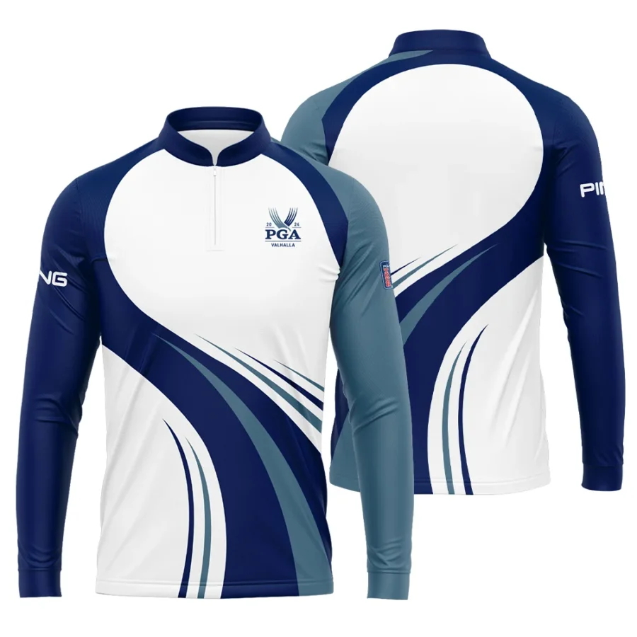 2024 PGA Championship Valhalla Golf Blue Wave Pattern Ping Mandarin collar Quater-Zip Long Sleeve