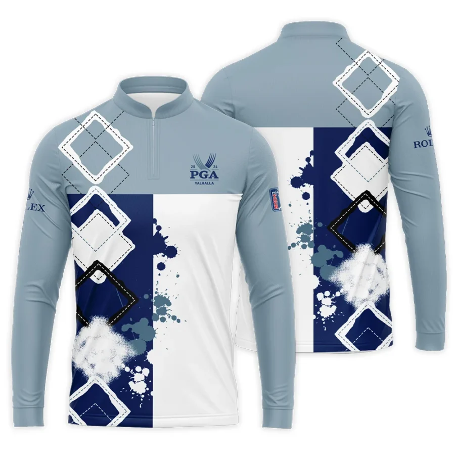 2024 PGA Championship Valhalla Rolex Blue White Brush Line Mandarin collar Quater-Zip Long Sleeve