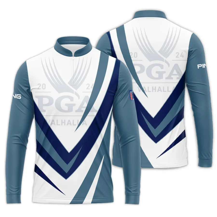 Ping 2024 PGA Championship Valhalla Dark Moderate Blue White Blue Mandarin collar Quater-Zip Long Sleeve