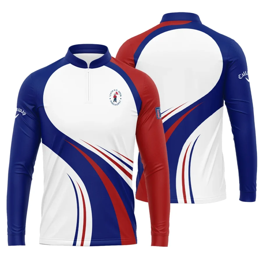 Callaway 124th U.S. Open Pinehurst Golf Blue Red White Background Mandarin collar Quater-Zip Long Sleeve