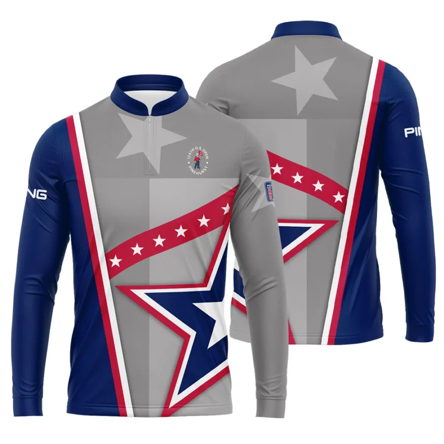 124th U.S. Open Pinehurst Ping White Star Red Line Blue  Mandarin collar Quater-Zip Long Sleeve