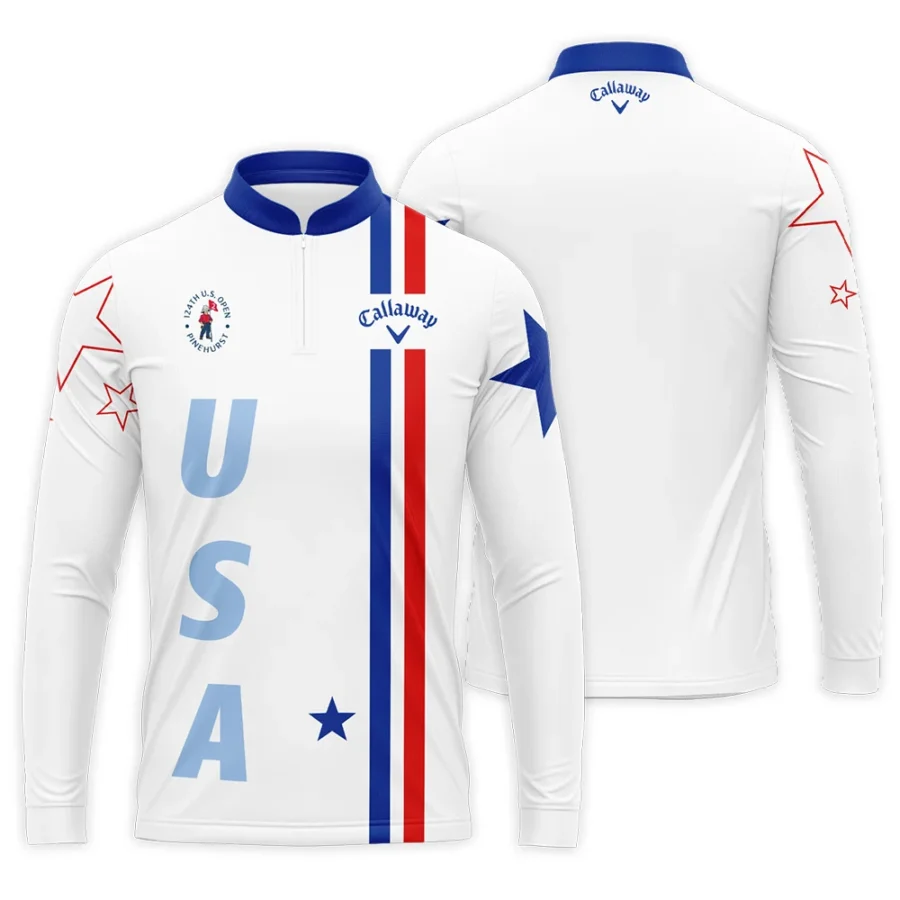 124th U.S. Open Pinehurst Callaway Blue Red Line White Mandarin collar Quater-Zip Long Sleeve