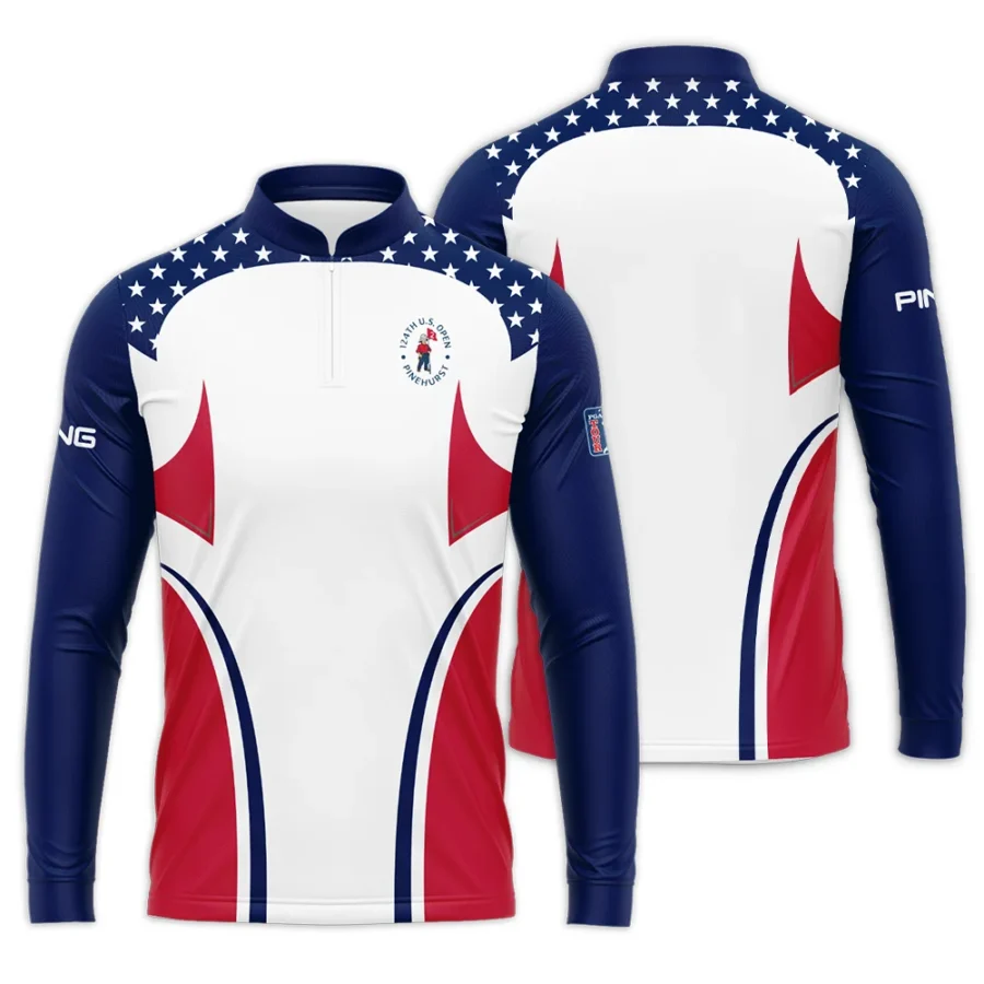 124th U.S. Open Pinehurst Ping Stars White Dark Blue Red Line Mandarin collar Quater-Zip Long Sleeve