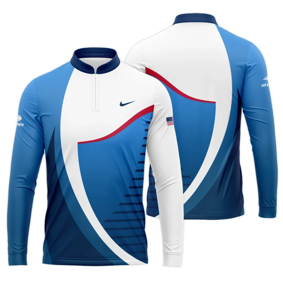 US Open Tennis Champions Nike Dark Blue Red White Mandarin collar Quater-Zip Long Sleeve