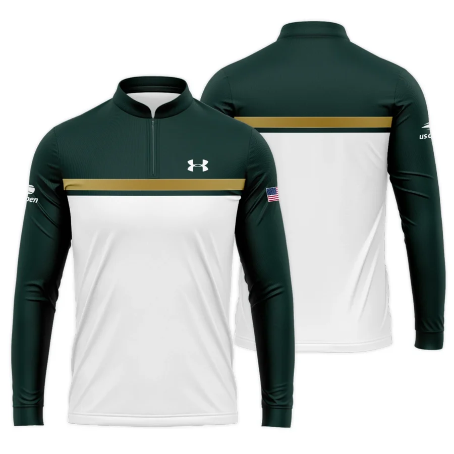 Under Armour US Open Tennis Champions Dark Green Yellow White Mandarin collar Quater-Zip Long Sleeve