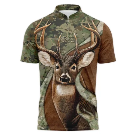 Deer Hunting Camo Realtree All Over Prints Zipper Polo Shirt Style Classic Zipper Polo Shirt