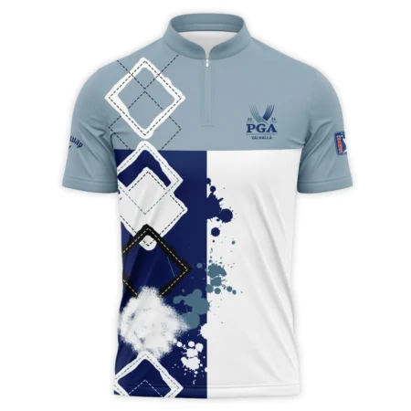 2024 PGA Championship Valhalla Callaway Blue White Brush Line Polo Shirt Mandarin Collar Polo Shirt