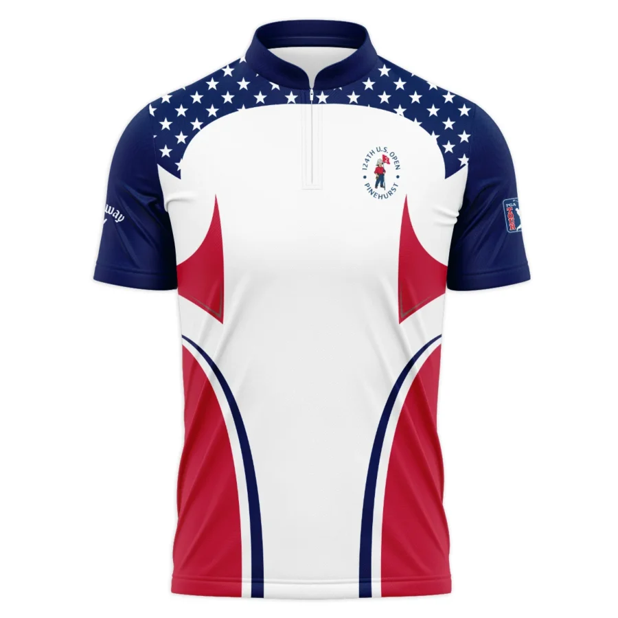 124th U.S. Open Pinehurst Callaway Stars White Dark Blue Red Line Polo Shirt Mandarin Collar Polo Shirt