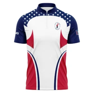 124th U.S. Open Pinehurst Ping Stars White Dark Blue Red Line Mandarin collar Quater-Zip Long Sleeve