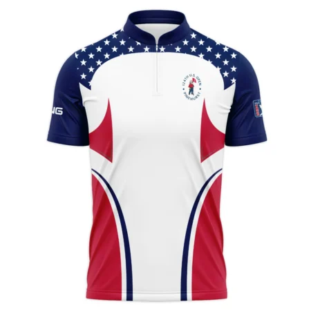 124th U.S. Open Pinehurst Ping Stars White Dark Blue Red Line Polo Shirt Mandarin Collar Polo Shirt