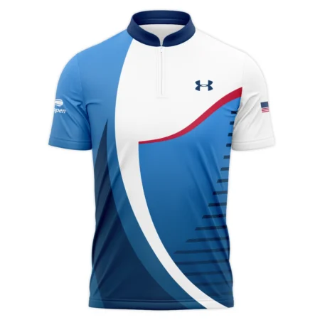 US Open Tennis Champions Under Armour Dark Blue Red White Zipper Polo Shirt Style Classic Zipper Polo Shirt For Men