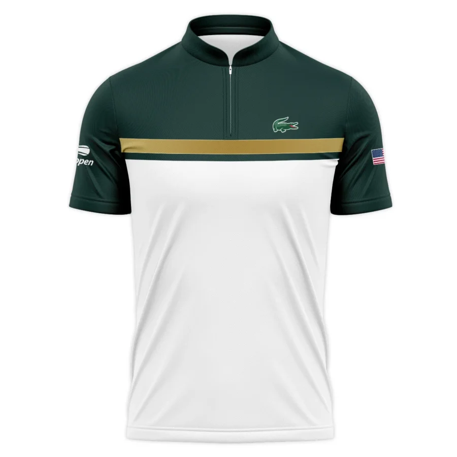 Lacoste US Open Tennis Champions Dark Green Yellow White Polo Shirt Mandarin Collar Polo Shirt