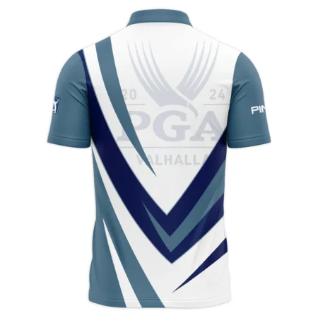 Ping 2024 PGA Championship Valhalla Dark Moderate Blue White Blue Polo Shirt Mandarin Collar Polo Shirt