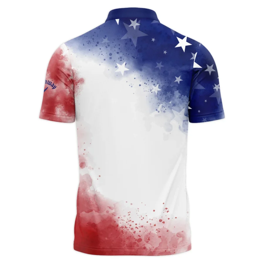 124th U.S. Open Pinehurst Callaway Blue Red Watercolor Star White Backgound Polo Shirt Mandarin Collar Polo Shirt