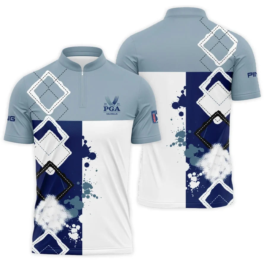 2024 PGA Championship Valhalla Ping Blue White Brush Line Polo Shirt Mandarin Collar Polo Shirt