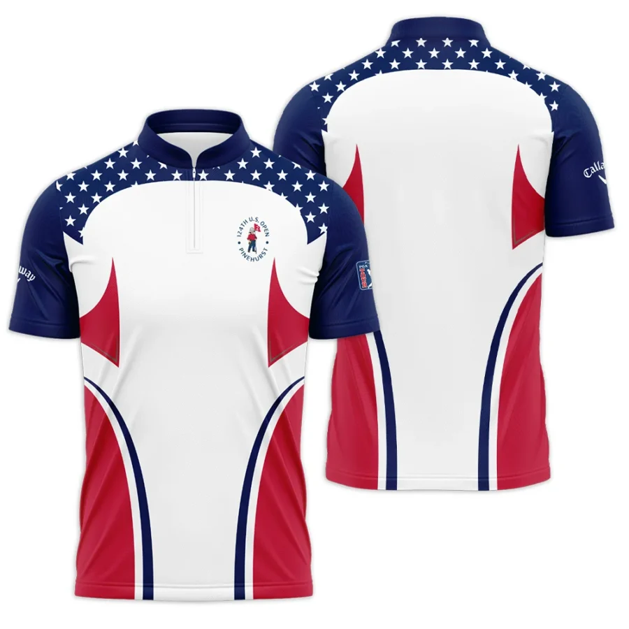 124th U.S. Open Pinehurst Callaway Stars White Dark Blue Red Line Polo Shirt Mandarin Collar Polo Shirt