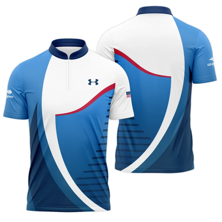 US Open Tennis Champions Under Armour Dark Blue Red White Polo Shirt Mandarin Collar Polo Shirt