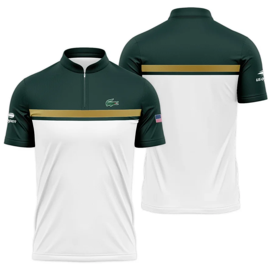 Lacoste US Open Tennis Champions Dark Green Yellow White Polo Shirt Mandarin Collar Polo Shirt