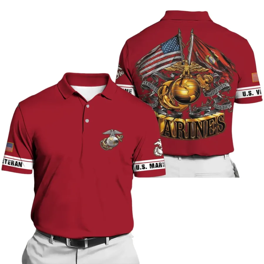 The United States Marine Corps Short Polo Shirts American Veterans Honoring All Who Served All Over Prints Shirt