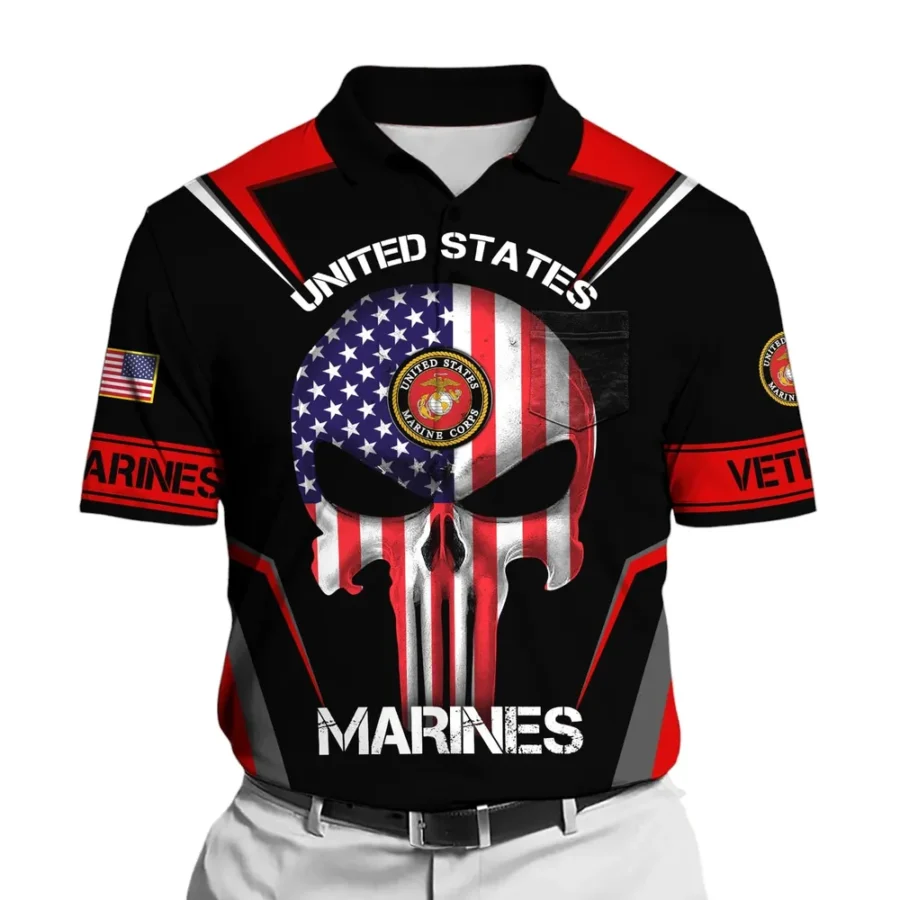 The United States Marine Corps Short Polo Shirts U.S. Veterans Honoring All Who Served All Over Prints Shirt