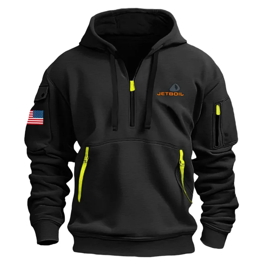 Classic Fashion Jetboil Camping Color Black Hoodie Half Zipper