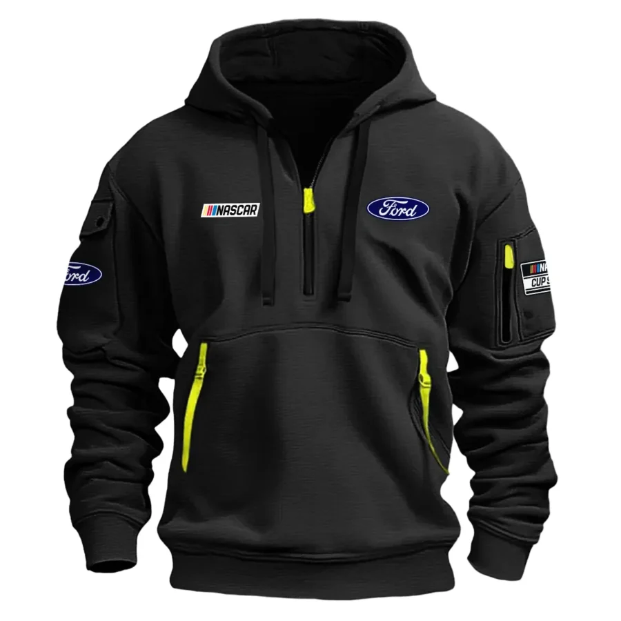 Classic Fashion Ford Nascar Cup Series Color Black Hoodie Half Zipper