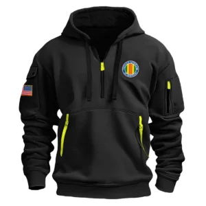 Classic Fashion U.S. Vietnam Veteran Color Black Hoodie Half Zipper