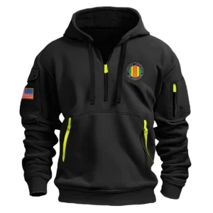 Classic Fashion U.S. Vietnam Veteran Color Black Hoodie Half Zipper