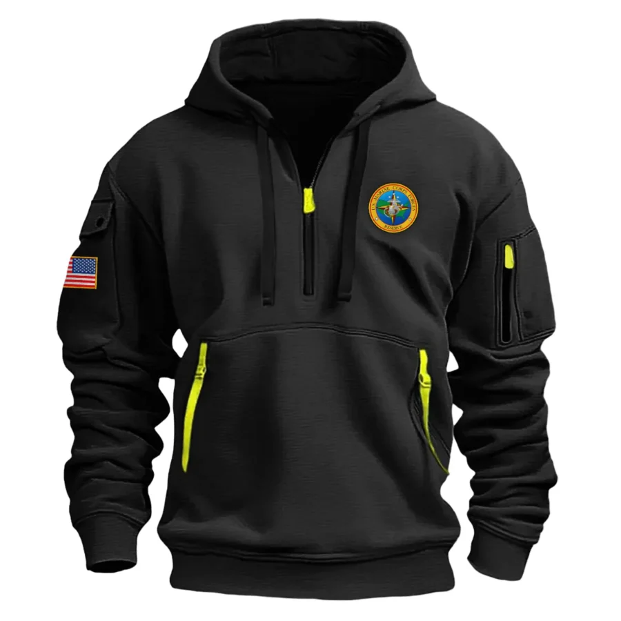 Classic Fashion U.S. Marine Corps Reverse Color Black Hoodie Half Zipper