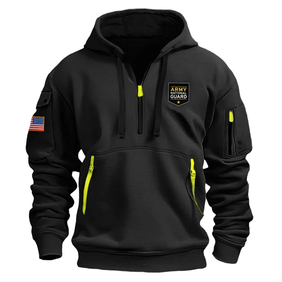 Classic Fashion U.S. National Guard Color Black Hoodie Half Zipper