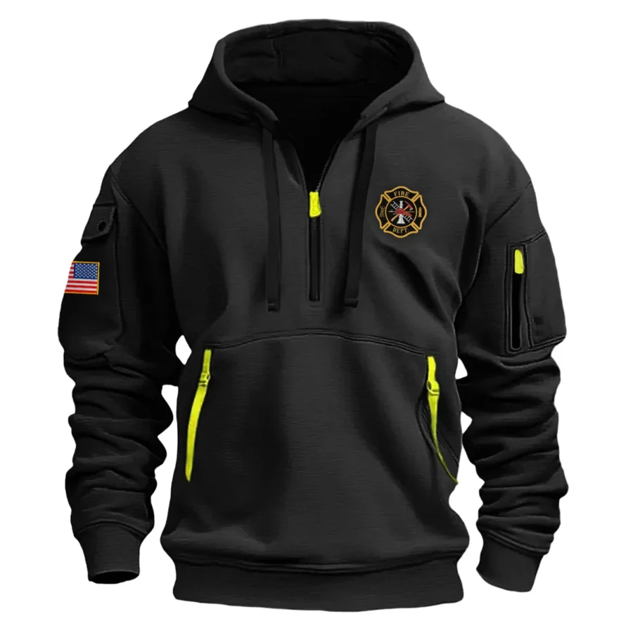 Classic Fashion U.S. FireFighter Color Black Hoodie Half Zipper