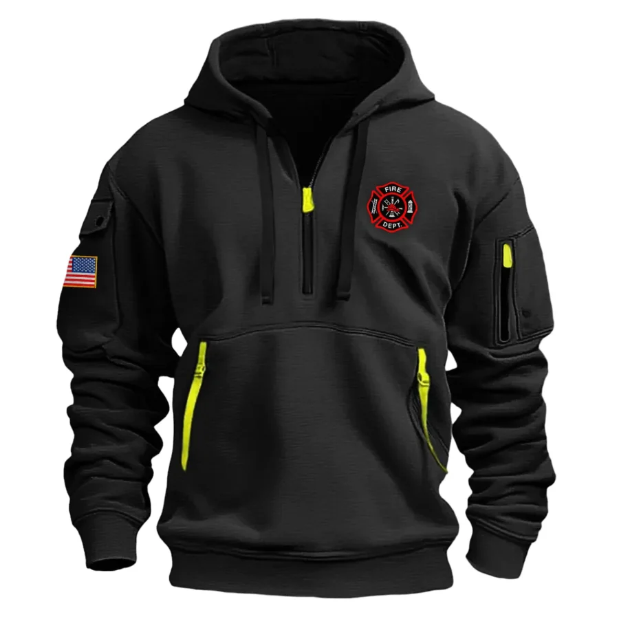 Classic Fashion U.S. FireFighter Color Black Hoodie Half Zipper