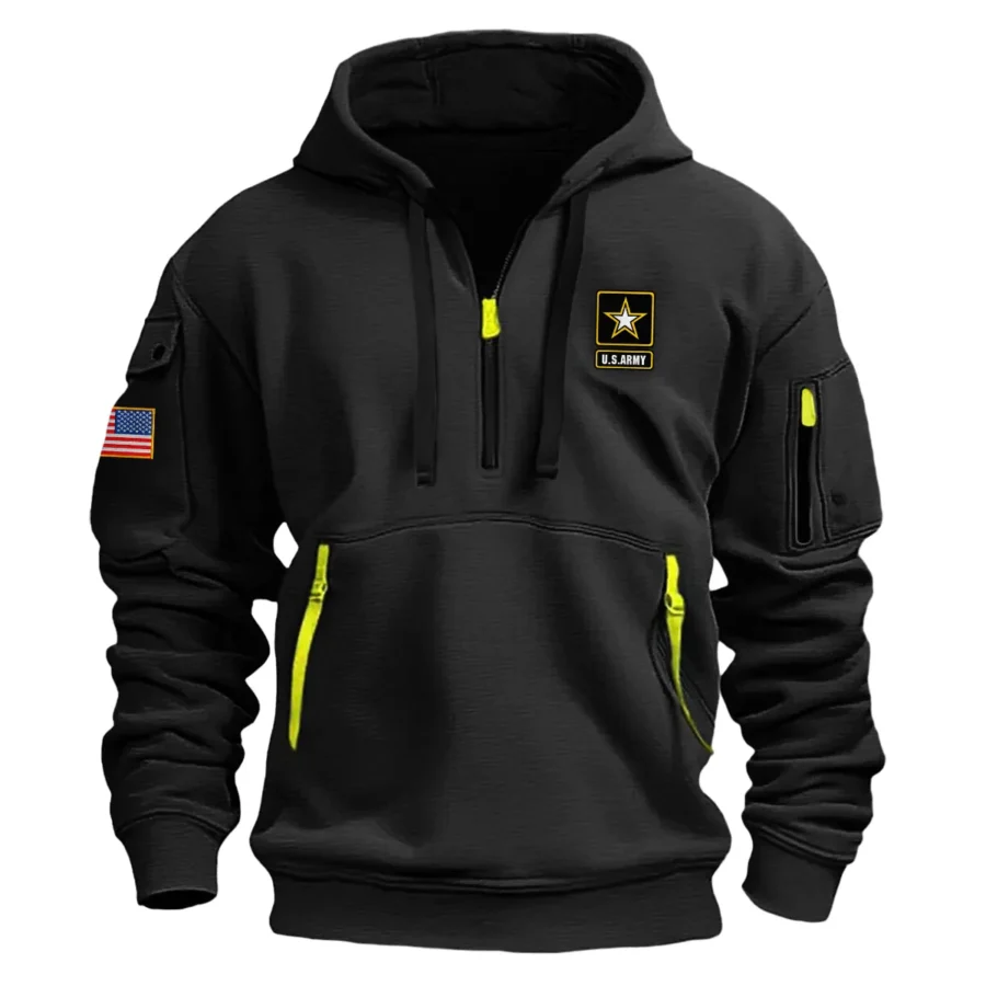 Classic Fashion U.S. Army Color Black Hoodie Half Zipper