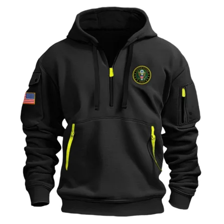 Classic Fashion U.S. Army Color Black Hoodie Half Zipper