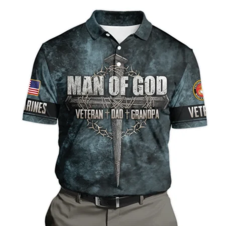 Veteran Dad Grandpa Man Of God Honor The Fallen U.S. Marine Corps All Over Prints Polo Shirt