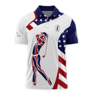 124th U.S. Open Pinehurst Rolex  Blue Red Golf Pattern White Flag Zipper Polo Shirt Style Classic