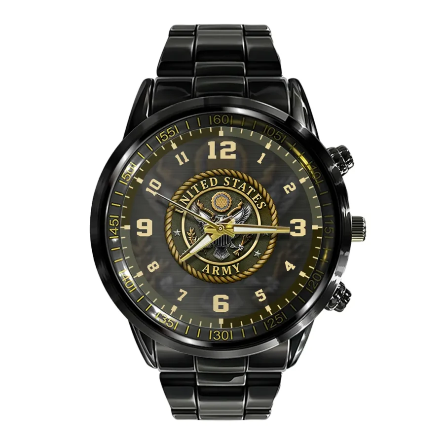 U.S. Army Logo Black Stainless Steel Watch Gift For Soldiers