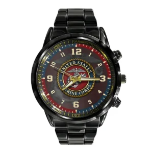 U.S. Marine Corps Logo Black Stainless Steel Watch Gift For Marines