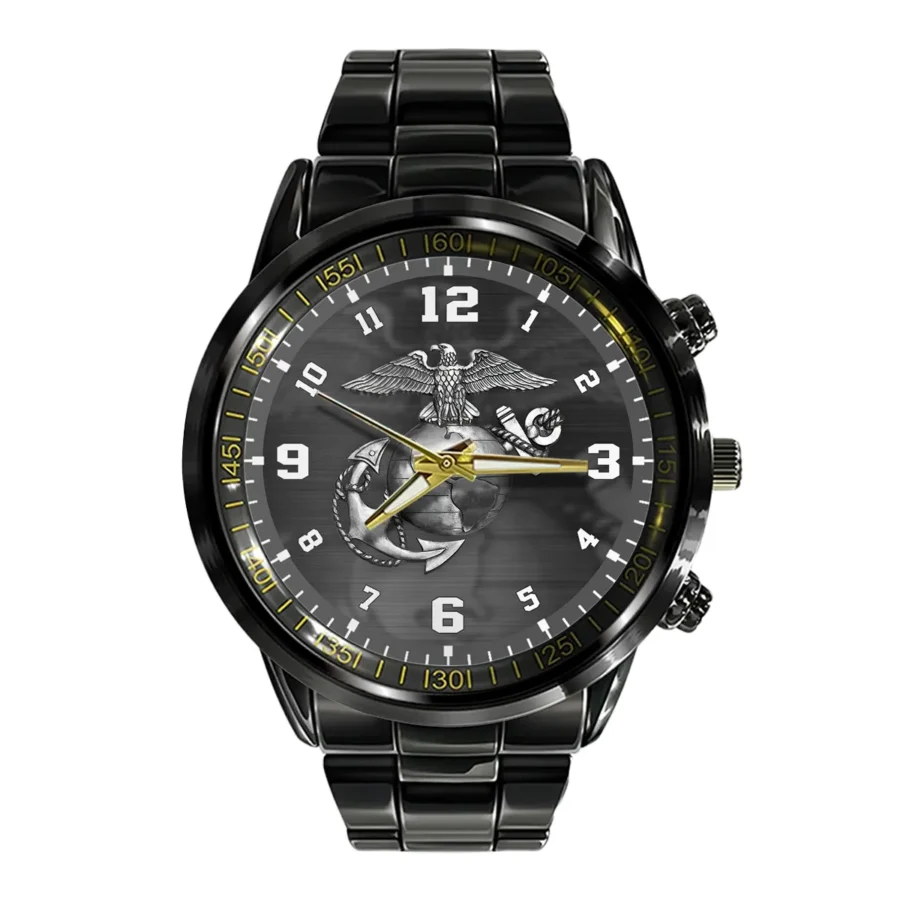 U.S. Marine Corps Logo Black Stainless Steel Watch Gift For Marines