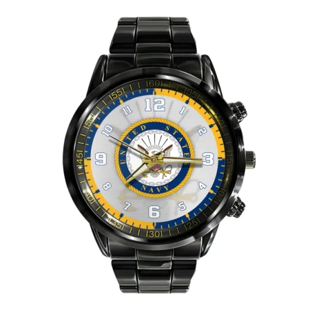 U.S. Navy Logo Black Stainless Steel Watch Gift For Sailors