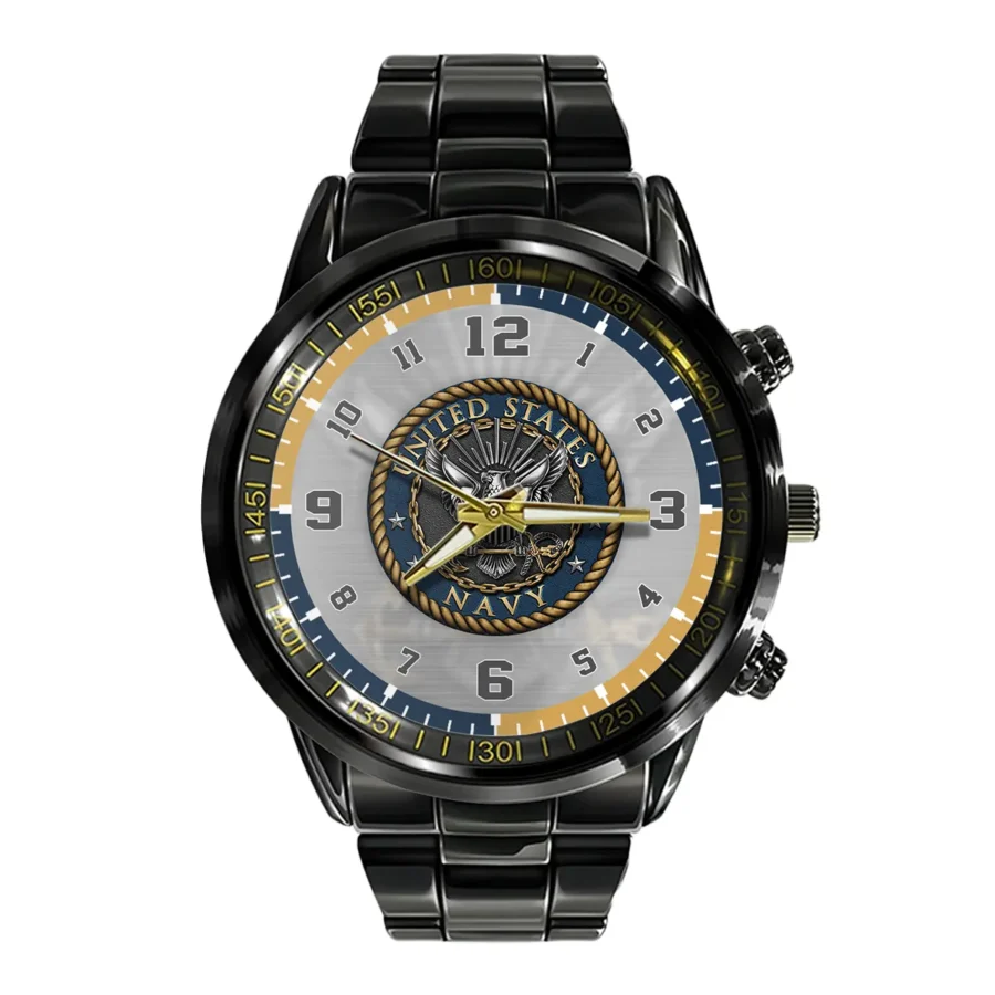 U.S. Navy Logo Black Stainless Steel Watch Gift For Sailors