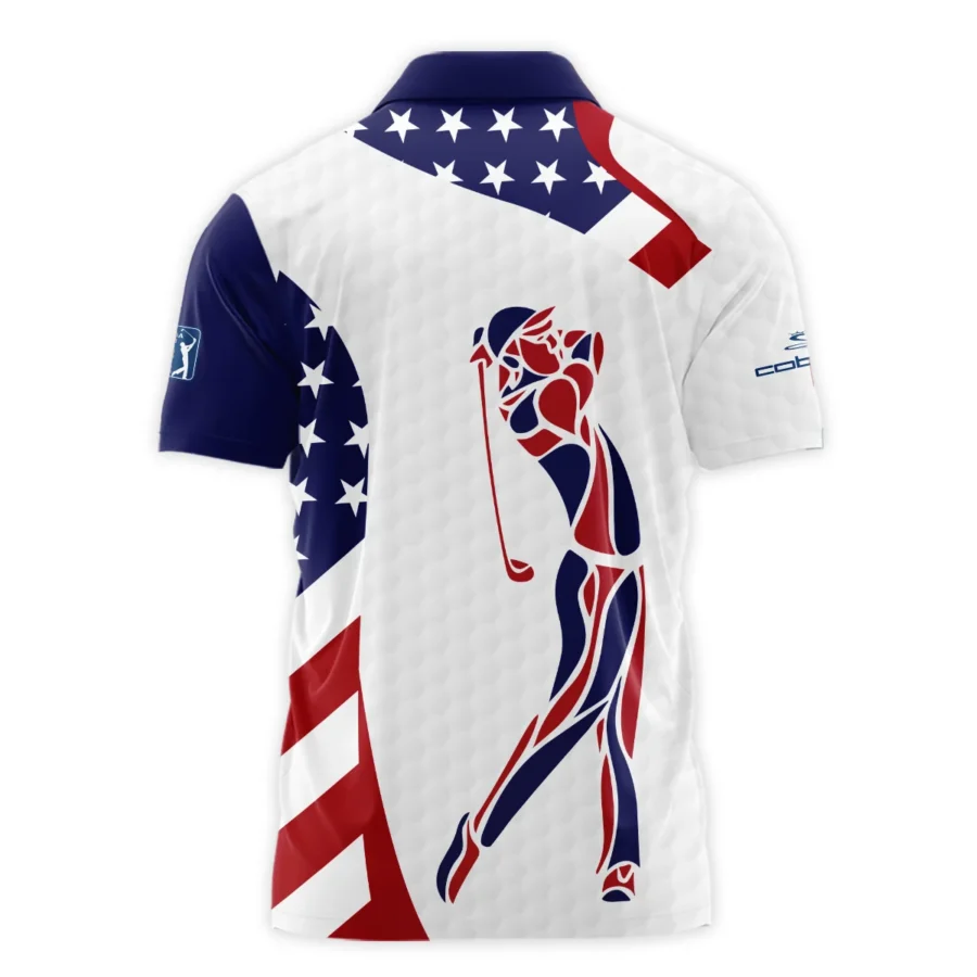 124th U.S. Open Pinehurst Cobra Golf  Blue Red Golf Pattern White Flag Polo Shirt Style Classic