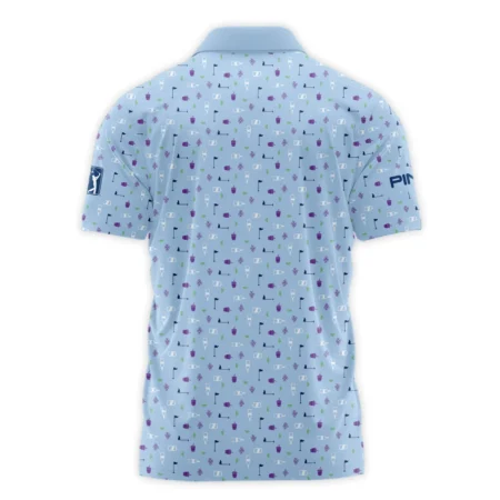 124th U.S. Open Pinehurst Ping Golf Icons Pattern Light Blue Zipper Polo Shirt Style Classic