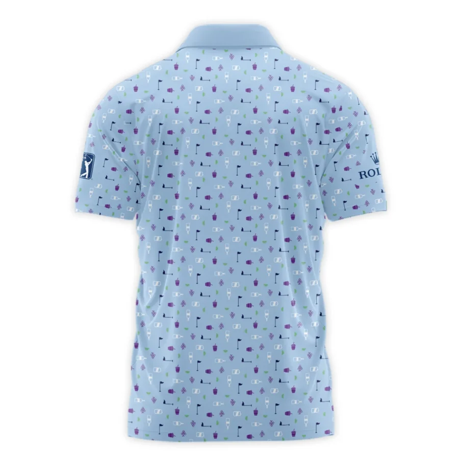 124th U.S. Open Pinehurst Rolex  Golf Icons Pattern Light Blue Zipper Polo Shirt Style Classic