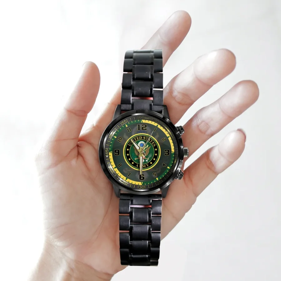 U.S. Army Logo Black Stainless Steel Watch Gift For Soldiers