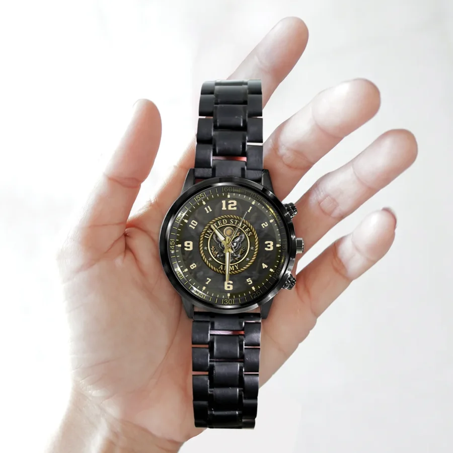 U.S. Army Logo Black Stainless Steel Watch Gift For Soldiers