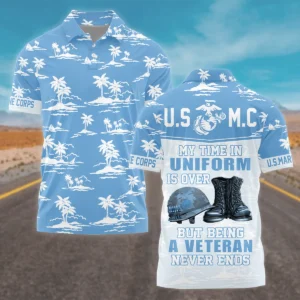 Hawaii Pattern Summer Beach Shirt Veteran U.S. Marine Corps All Over Prints Oversized Hawaiian Shirt