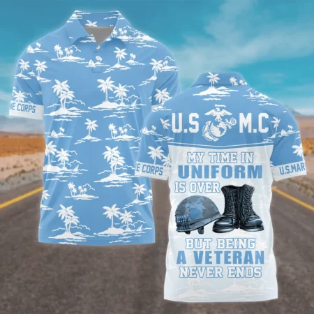 Hawaii Pattern Summer Beach Shirt Veteran U.S. Marine Corps All Over Prints Polo Shirt