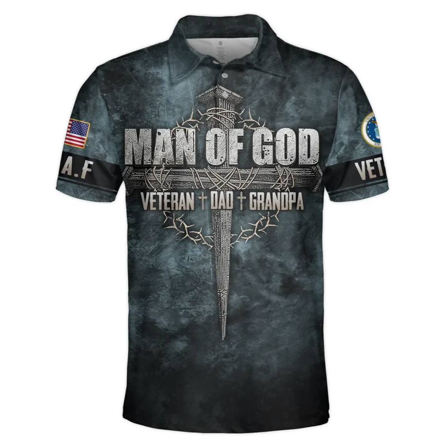 Veteran Dad Grandpa Man Of God Honor The Fallen U.S. Air Force All Over Prints Polo Shirt